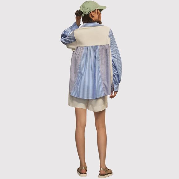 Anthropologie Pernille Rosenkilde Top White Remixed Striped Pullover Medium - Picture 2 of 13